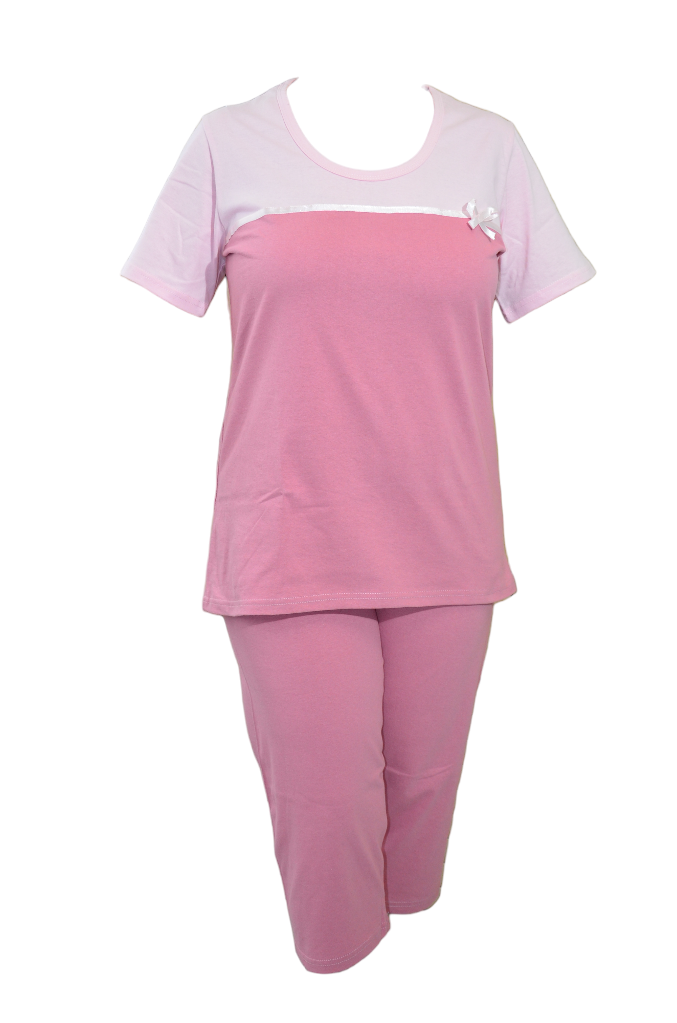 Дамска пижама-къс ръкав, 7/8 панталон, сатенена панделка, размери до 6XL, 12526 